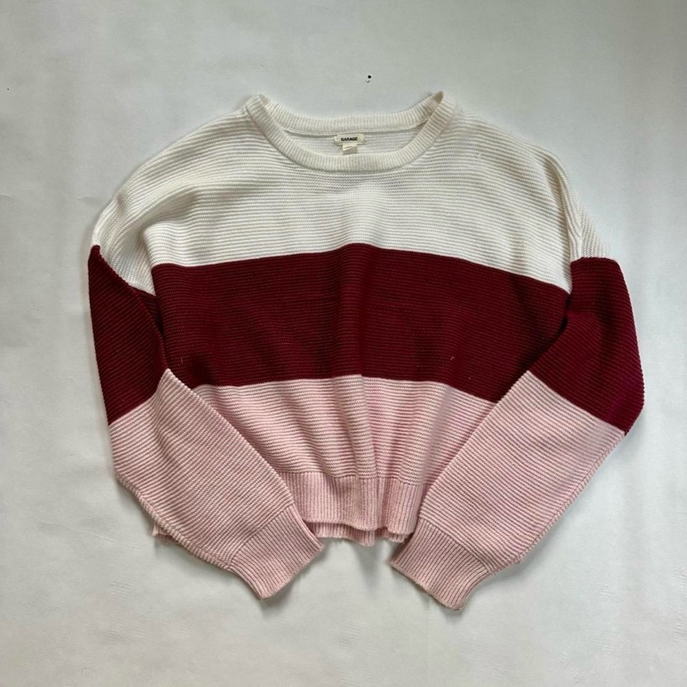 Striped Garage Sweater - maroon, pink, & white